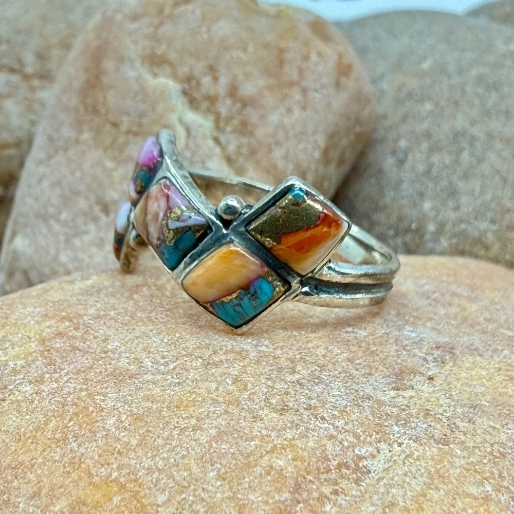 Santa Fe Multi Gemstone 925 Sterling Silver Ring Sz 8 5.5ctw Southwestern Style - Picture 5 of 17